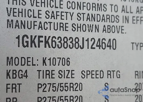 2008 GMC Yukon Denali from USA, damaged, VIN 1GKFK63838J124640